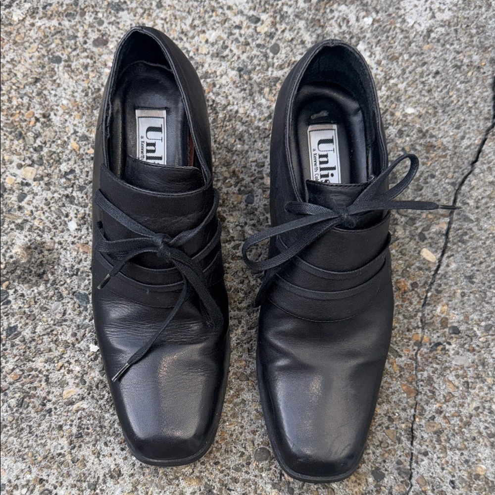 Unlisted Black Lace-Up Square Toe Dress Oxfords